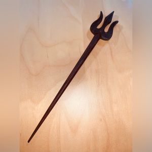 Handmade Organic Deep Cherry Wood Tribal Boho Neptune’s Trident Hair Stick NWOT